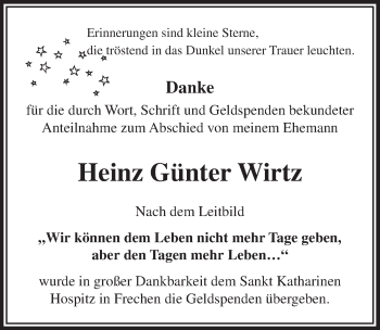 Anzeige von Günter Wirtz von  Sonntags-Post 