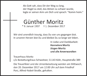Anzeige von Günther Moritz von  Kölner Wochenspiegel 