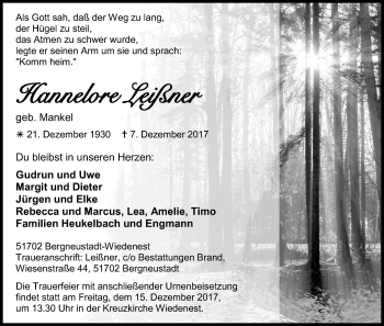Anzeige von Hannelore Leißner von Kölner Stadt-Anzeiger / Kölnische Rundschau / Express