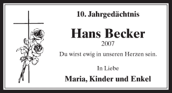 Anzeige von Hans Becker von  Sonntags-Post 