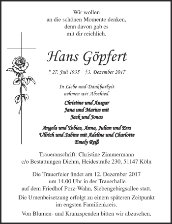 Anzeige von Hans Göpfert 