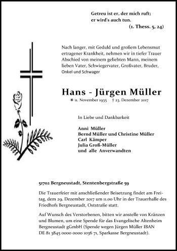 Anzeige von Hans-Jürgen Müller von Kölner Stadt-Anzeiger / Kölnische Rundschau / Express