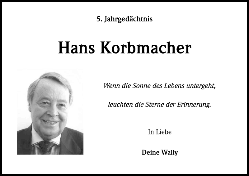  Traueranzeige für Hans Korbmacher vom 18.07.2023 aus Kölner Stadt-Anzeiger / Kölnische Rundschau / Express