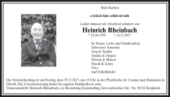 Anzeige von Heinrich Rheinbach von  Werbepost 