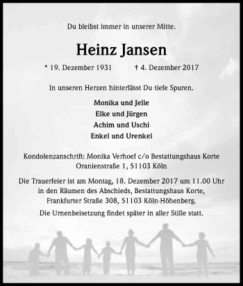 Anzeige von Heinz Jansen von Kölner Stadt-Anzeiger / Kölnische Rundschau / Express