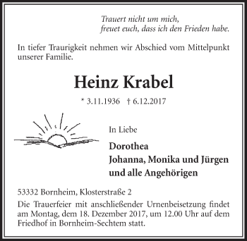 Anzeige von Heinz Krabel von  Schlossbote/Werbekurier 