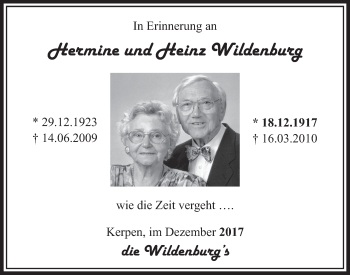 Anzeige von Heinz Wildenburg von  Sonntags-Post 
