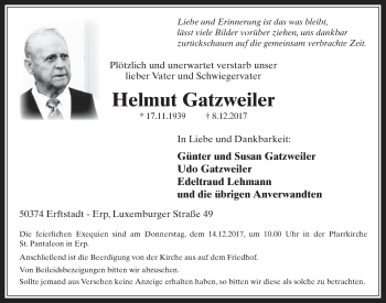Anzeige von Helmut Gatzweiler von  Werbepost 