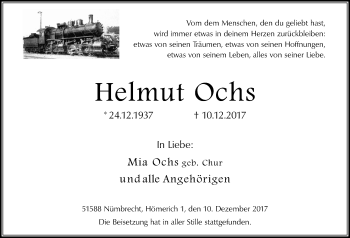 Anzeige von Helmut Ochs von  Lokalanzeiger 