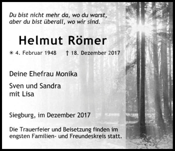Anzeige von Helmut Römer von Kölner Stadt-Anzeiger / Kölnische Rundschau / Express
