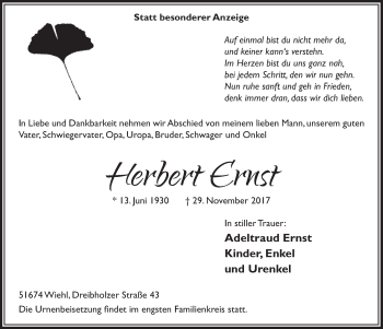 Anzeige von Herbert Ernst von  Anzeigen Echo 