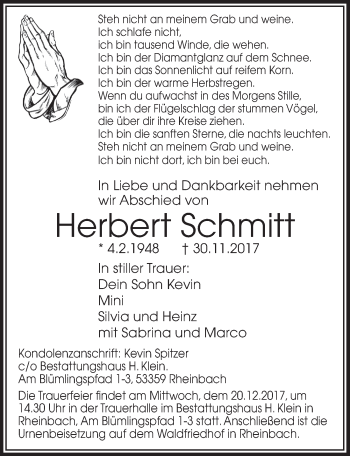 Anzeige von Herbert Schmitt von  Schaufenster/Blickpunkt 