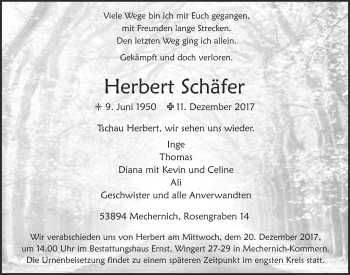 Anzeige von Herbert Schäfer von  Blickpunkt Euskirchen 