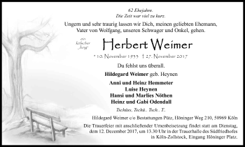 Anzeige von Herbert Weimer von Kölner Stadt-Anzeiger / Kölnische Rundschau / Express