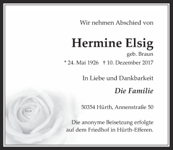 Anzeige von Hermine Elsig von  Wochenende 