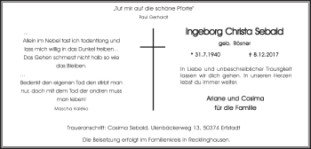 Anzeige von Ingeborg Christa Sebold von  Werbepost 