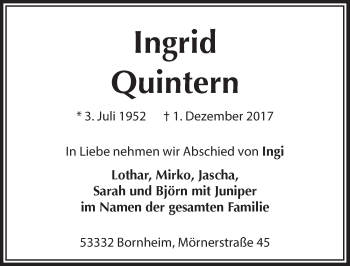 Anzeige von Ingrid Quintern von  Schaufenster/Blickpunkt 