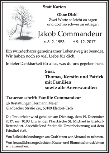 Anzeige von Jakob Commandeur von  Sonntags-Post 