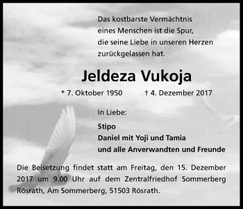 Anzeige von Jeldeza Vukoja von Kölner Stadt-Anzeiger / Kölnische Rundschau / Express
