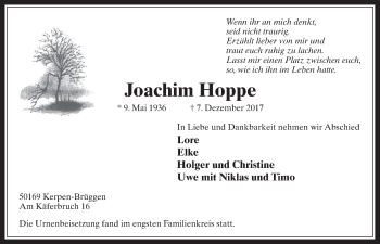Anzeige von Joachim Hoppe von  Werbepost 
