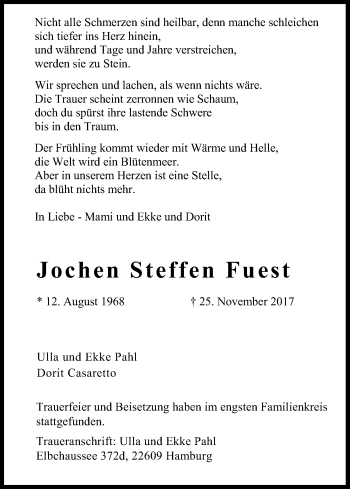 Anzeige von Jochen Steffen Fuest von Kölner Stadt-Anzeiger / Kölnische Rundschau / Express