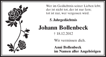 Anzeige von Johann Bollenbeck von  Schlossbote/Werbekurier 