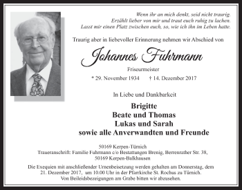Anzeige von Johannes Fuhrmann von  Werbepost 