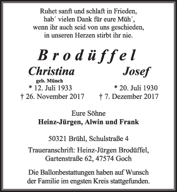 Anzeige von Josef Brodüffel von  Schlossbote/Werbekurier 
