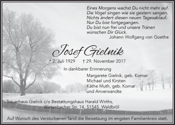 Anzeige von Josef Gielnik von  Lokalanzeiger 