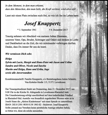 Anzeige von Josef Knuppertz von Kölner Stadt-Anzeiger / Kölnische Rundschau / Express