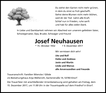 Anzeige von Josef Neuhausen von Kölner Stadt-Anzeiger / Kölnische Rundschau / Express