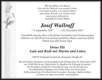 Anzeige von Josef Wallraff von  Werbepost 