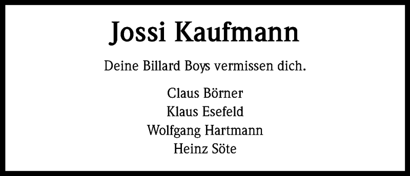  Traueranzeige für Jossi Kaufmann vom 09.12.2017 aus Kölner Stadt-Anzeiger / Kölnische Rundschau / Express