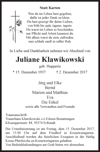 Anzeige von Juliane Klawikowski von  Blickpunkt Euskirchen 