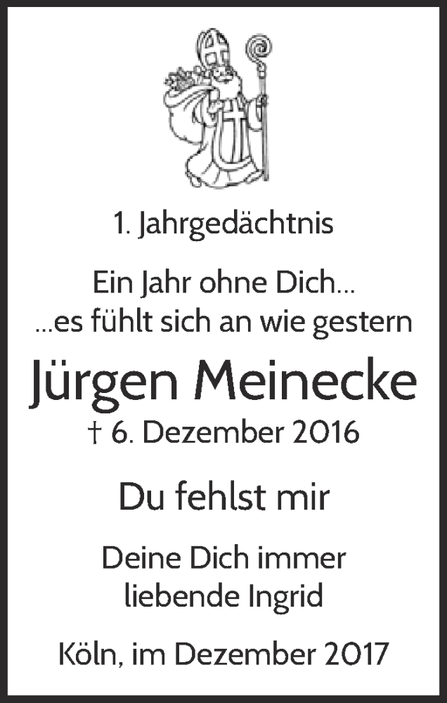  Traueranzeige für Jürgen Meinecke vom 06.12.2017 aus  Kölner Wochenspiegel 