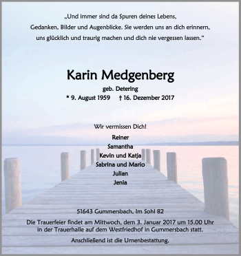 Anzeige von Karin Medgenberg von Kölner Stadt-Anzeiger / Kölnische Rundschau / Express