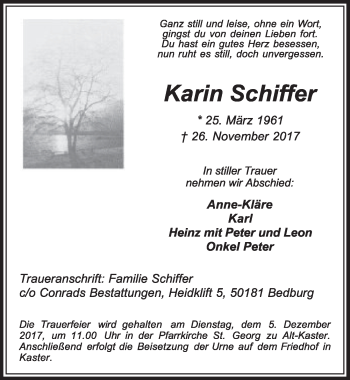 Anzeige von Karin Schiffer von  Sonntags-Post 