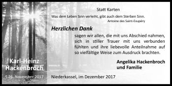 Anzeige von Karl-Heinz Hackenbroch von  Kölner Wochenspiegel 