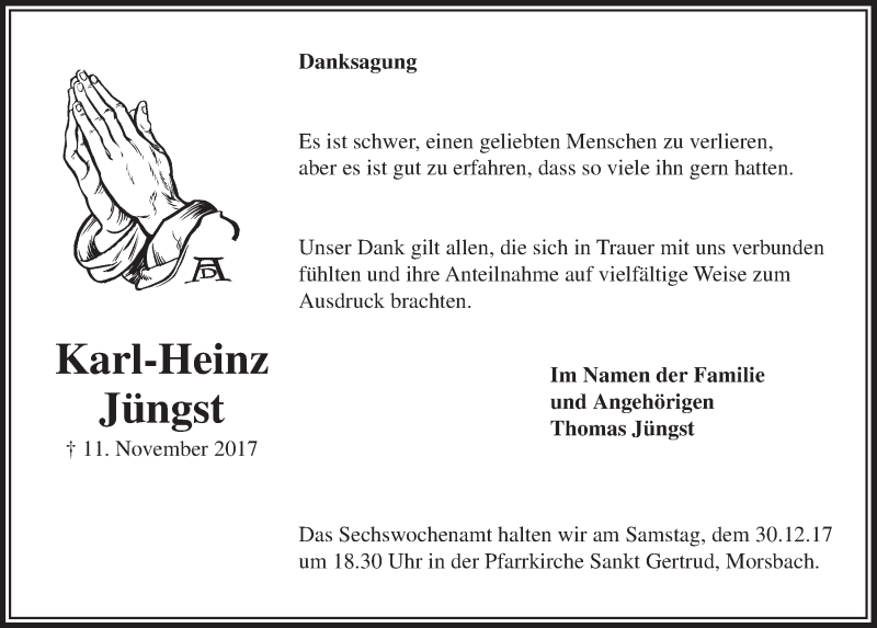  Traueranzeige für Karl-Heinz Jüngst vom 20.12.2017 aus  Lokalanzeiger 