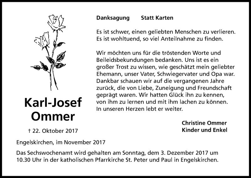 Traueranzeige für Karl-Josef Ommer vom 02.12.2017 aus Kölner Stadt-Anzeiger / Kölnische Rundschau / Express