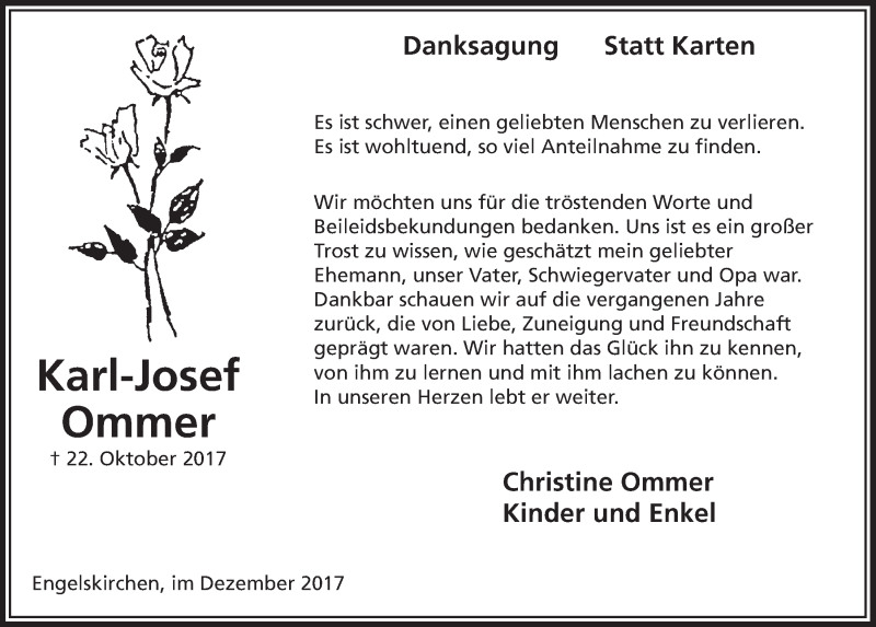 Traueranzeige für Karl-Josef Ommer vom 13.12.2017 aus  Anzeigen Echo 