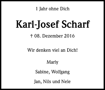Anzeige von Karl-Josef Scharf von Kölner Stadt-Anzeiger / Kölnische Rundschau / Express