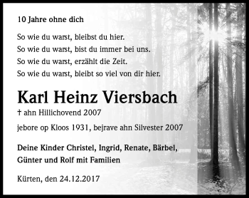 Anzeige von Karl Heinz Viersbach von Kölner Stadt-Anzeiger / Kölnische Rundschau / Express