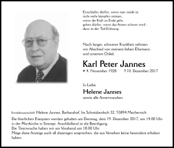 Anzeige von Karl Peter Jannes von Kölner Stadt-Anzeiger / Kölnische Rundschau / Express