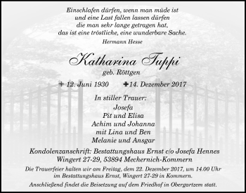 Anzeige von Katharina Juppi von  Blickpunkt Euskirchen 