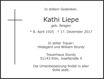Anzeige von Kathi Liepe von  Kölner Wochenspiegel 