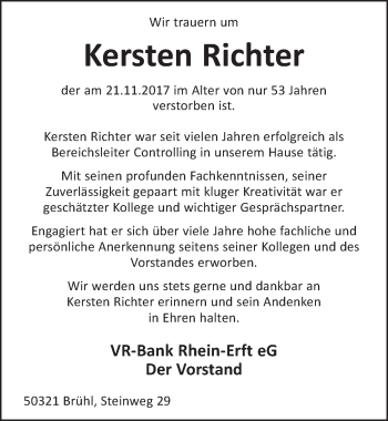 Anzeige von Kersten Richter von  Schlossbote/Werbekurier 