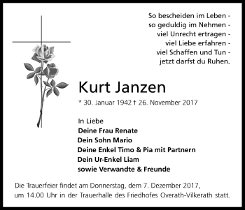 Anzeige von Kurt Janzen von Kölner Stadt-Anzeiger / Kölnische Rundschau / Express