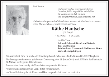 Anzeige von Käthe Hantsche von  Sonntags-Post 