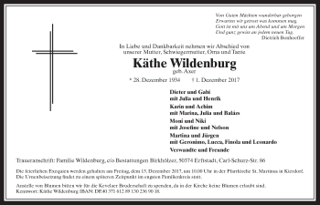 Anzeige von Käthe Wildenburg von  Werbepost 